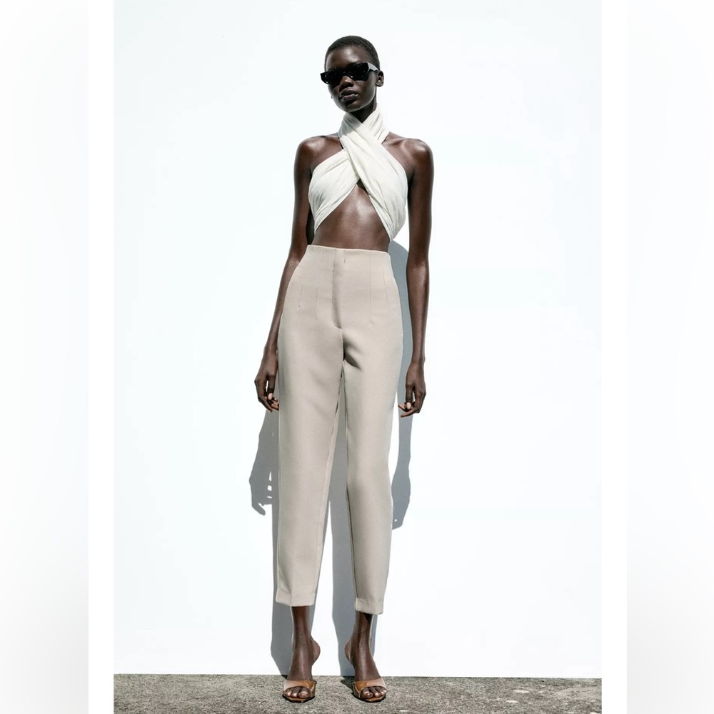 WOMEN'S TAN PANTS WITH A HIGH WAIST - SIZE M